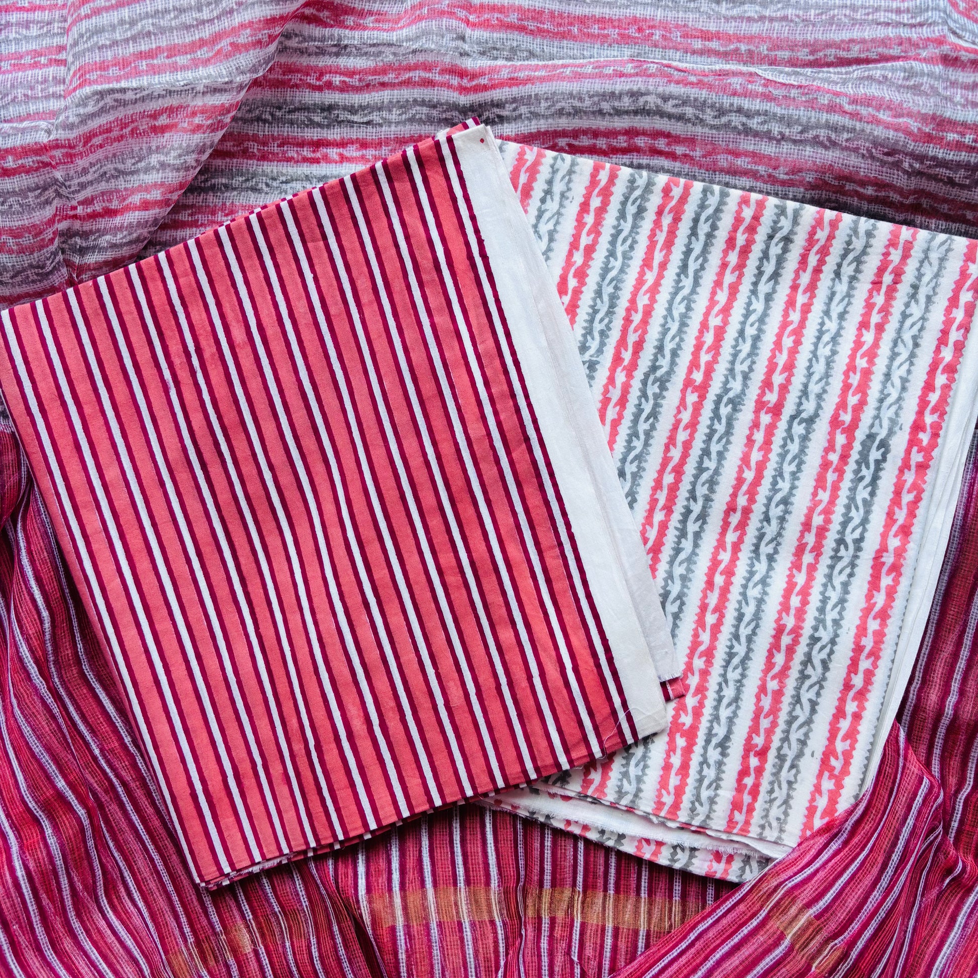 Multicolor Handblock Sukoon unstitched suit