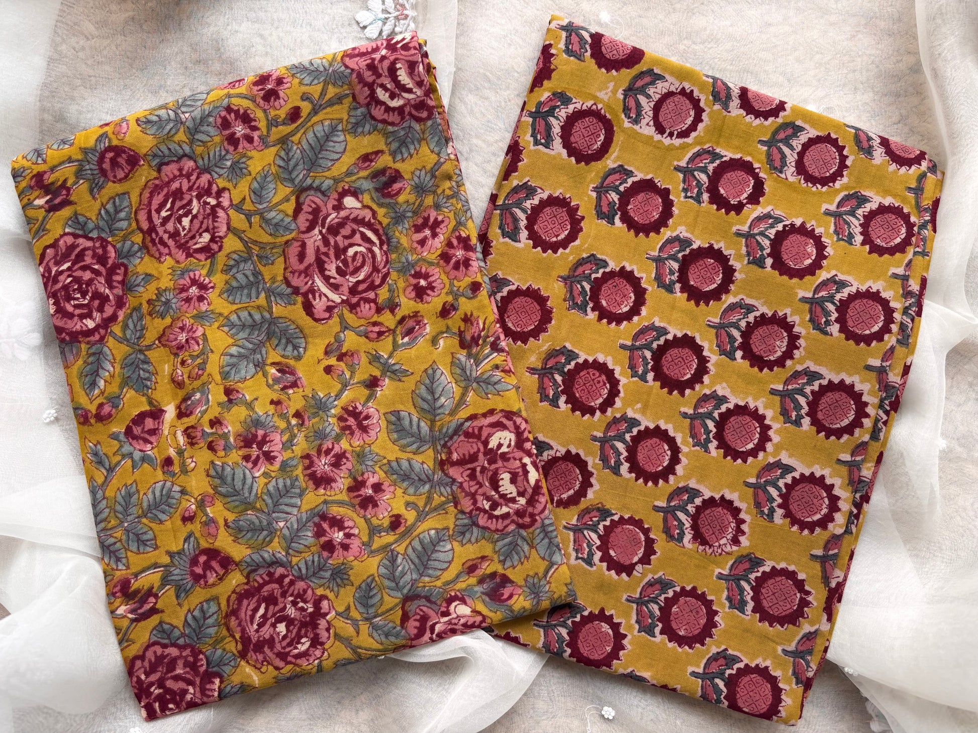 Lemon Green Kalamkari Mulmul Cotton 2pc Set