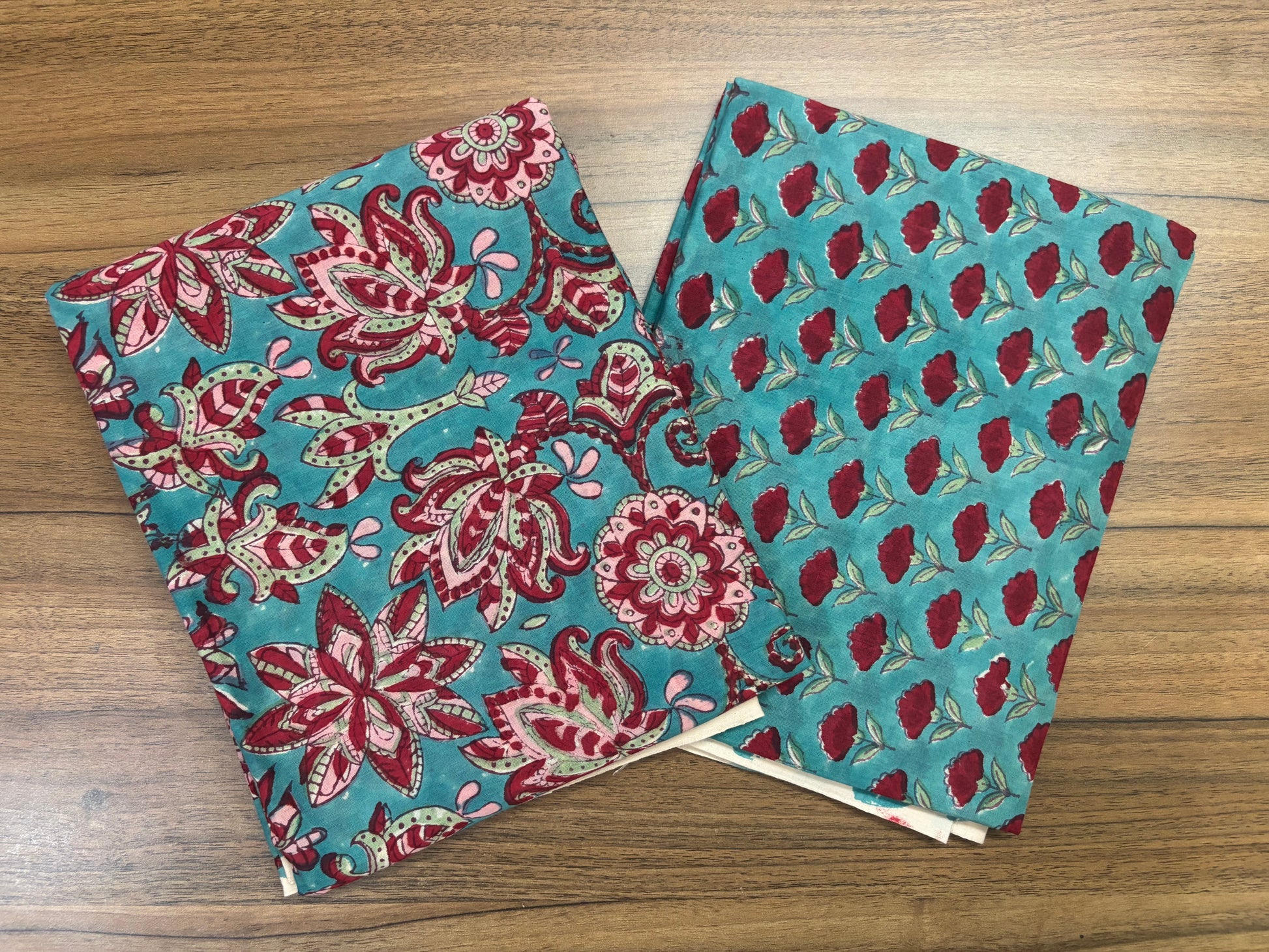 Teal Green Kalamkari Mulmul Cotton 2pc Set