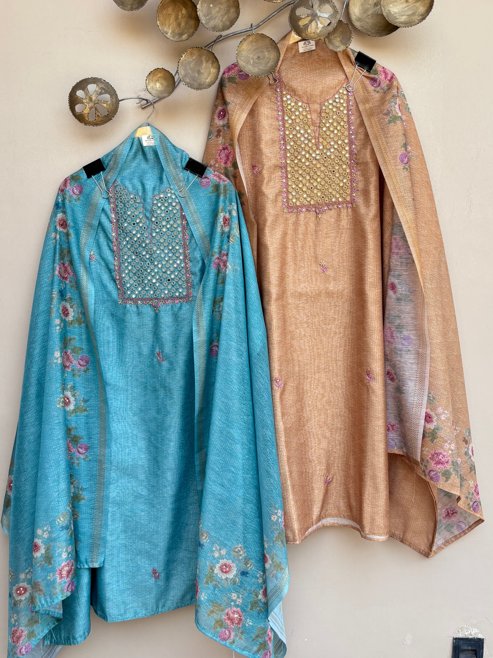 Chanderi Mirror thread Embroidery Suit
