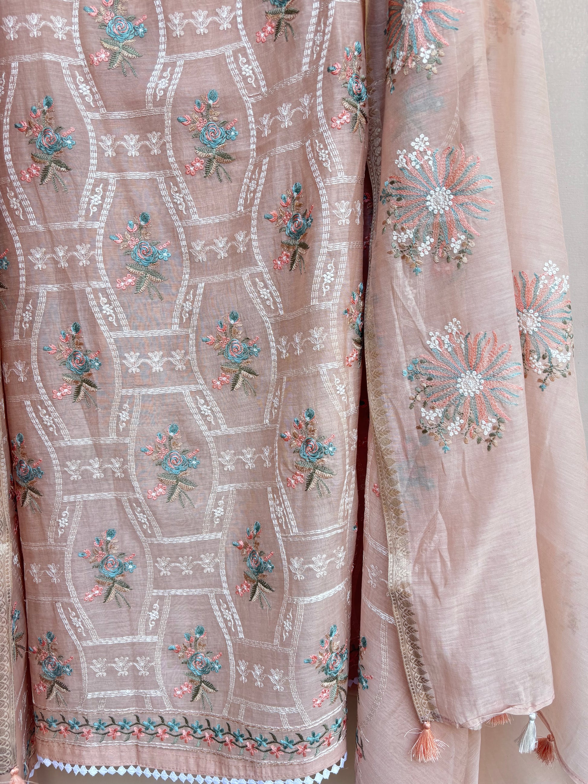 Mulmul Chanderi Thread Embroidery Suit With Dupatta