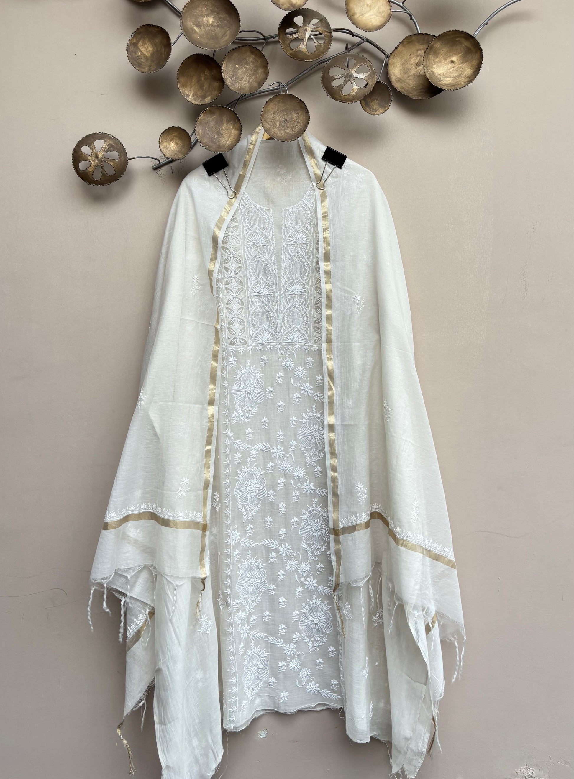 Ivory Noor Chikankari Unstitched Suit