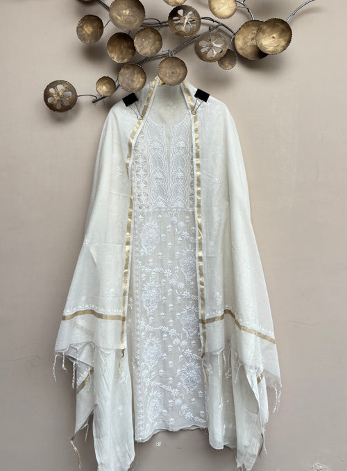 Ivory Noor Chikankari Unstitched Suit