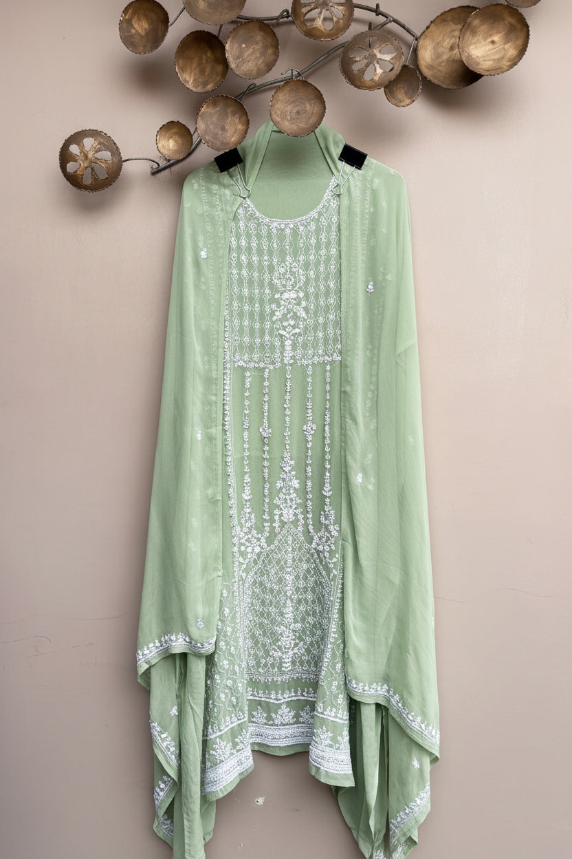 Pistachio Noor Georgette Unstitched Suit