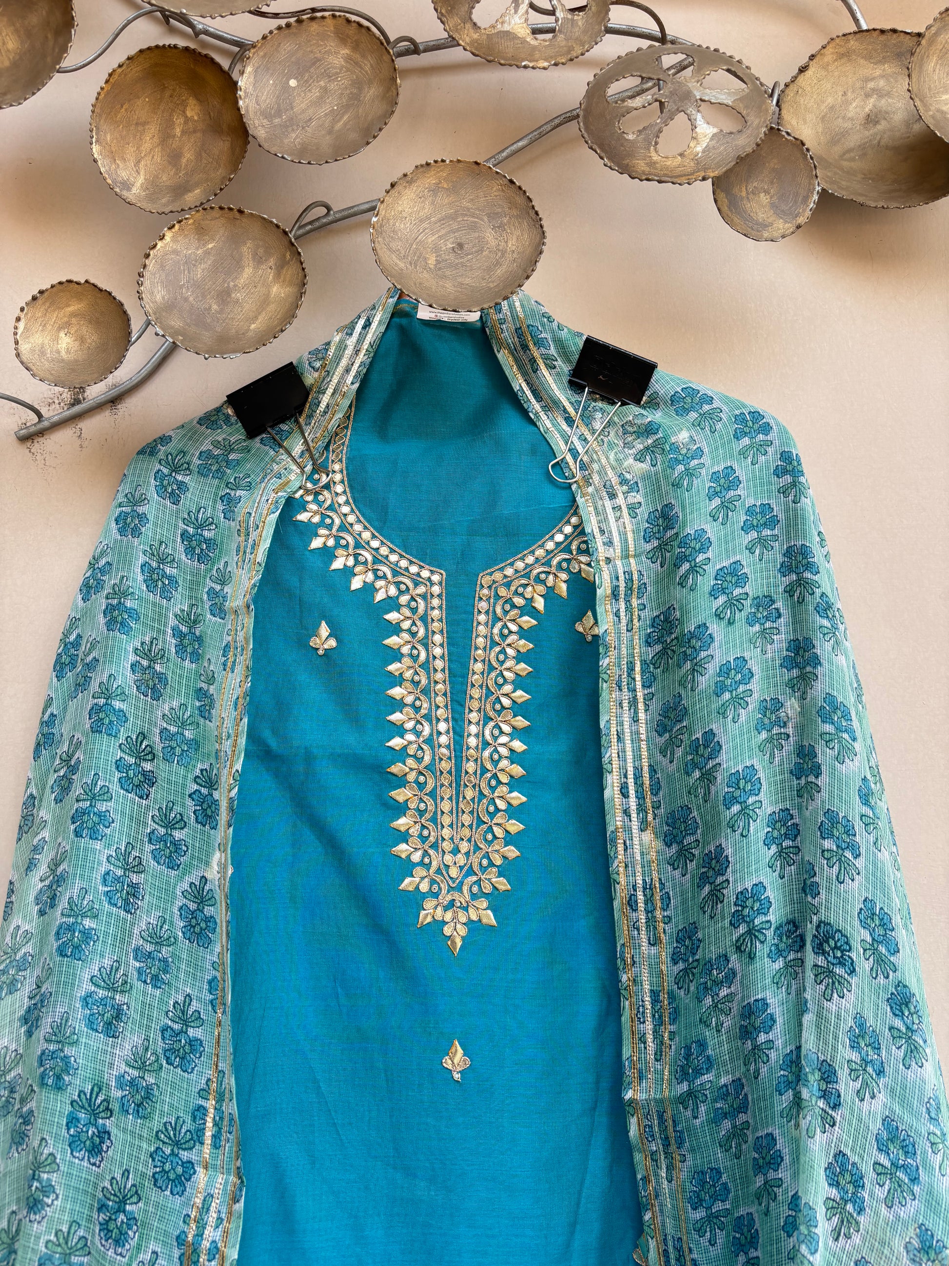 Sky Blue Pure Chanderi with Gota Patti ,Dori and Pearl Hand Embroidery Suit