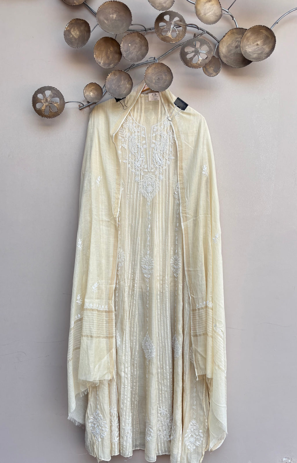 Anarkali Pure Mulmul Luckhnavi Unstitched Suit with Pearl Embroidery