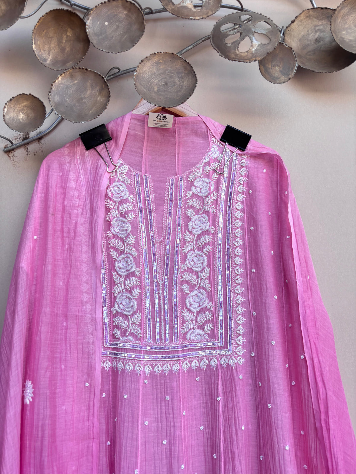 Anarkali Pure Mulmul Luckhnavi Unstitched Suit with Pearl Embroidery