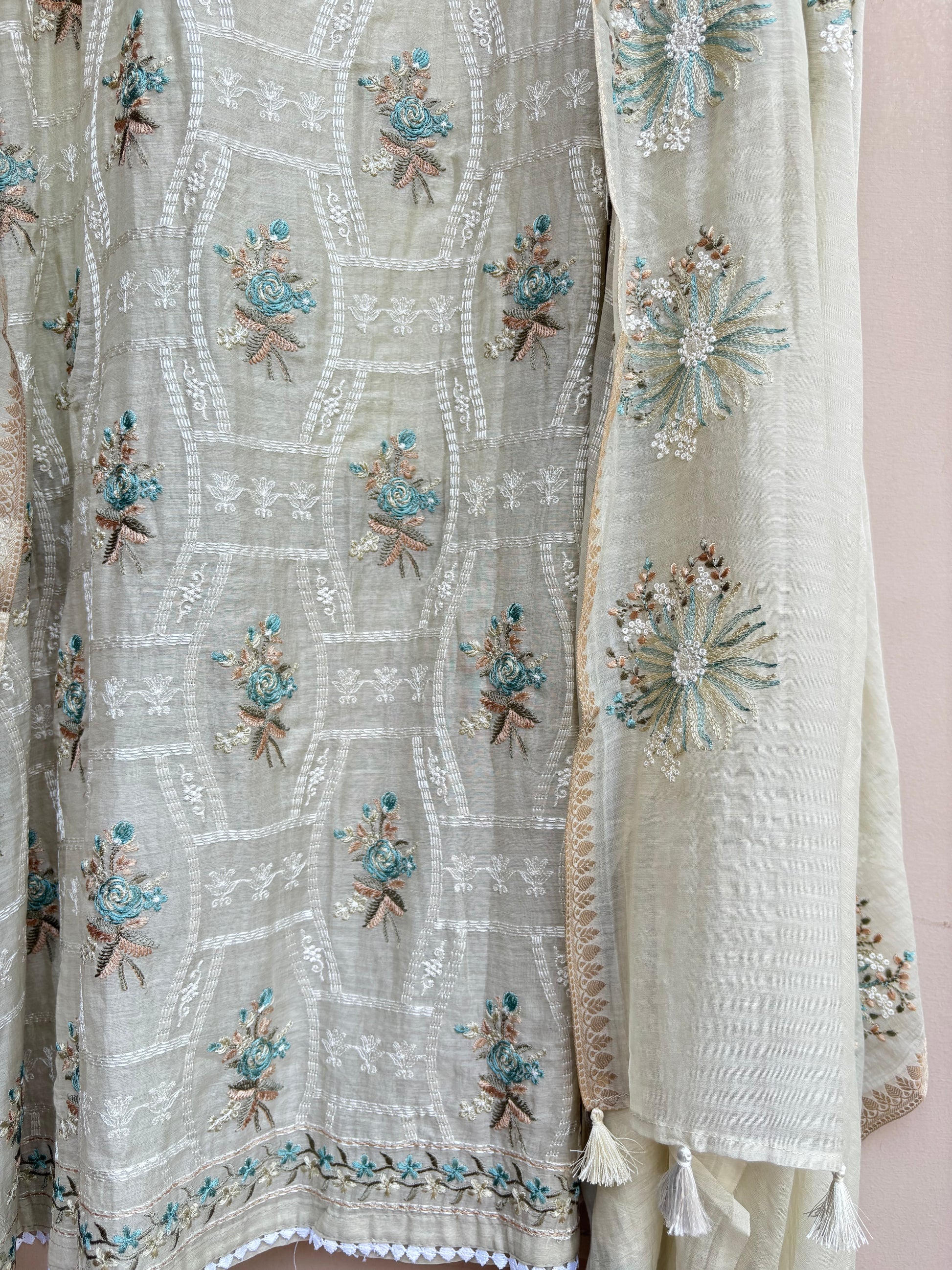 Mulmul Chanderi Thread Embroidery Suit With Dupatta