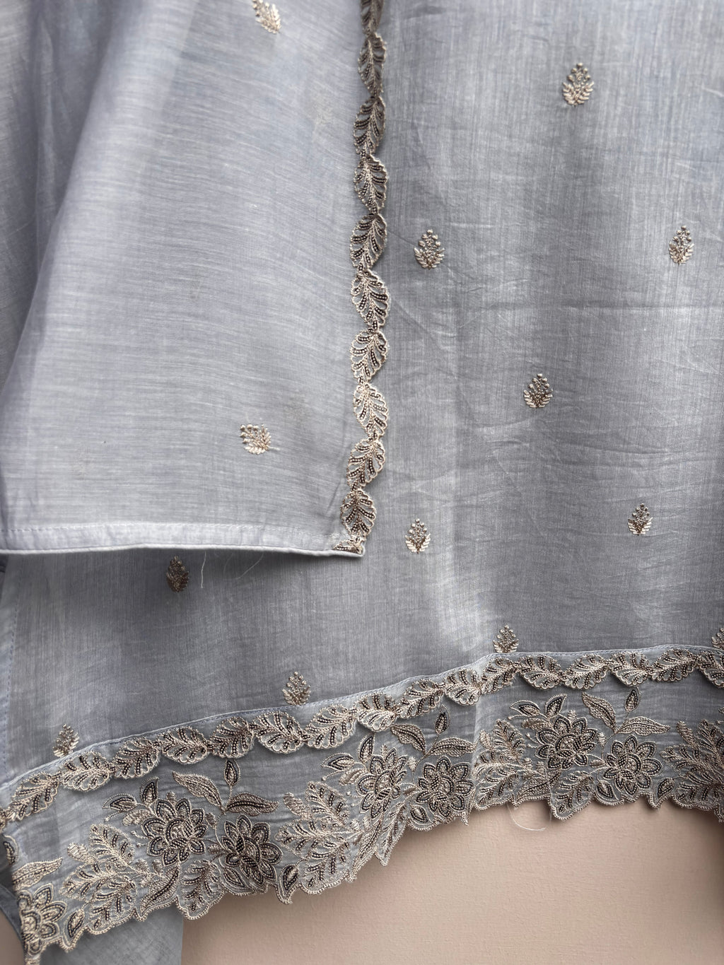 Pure Mulmul Chanderi Suit With Sequence Highlights Embroidery