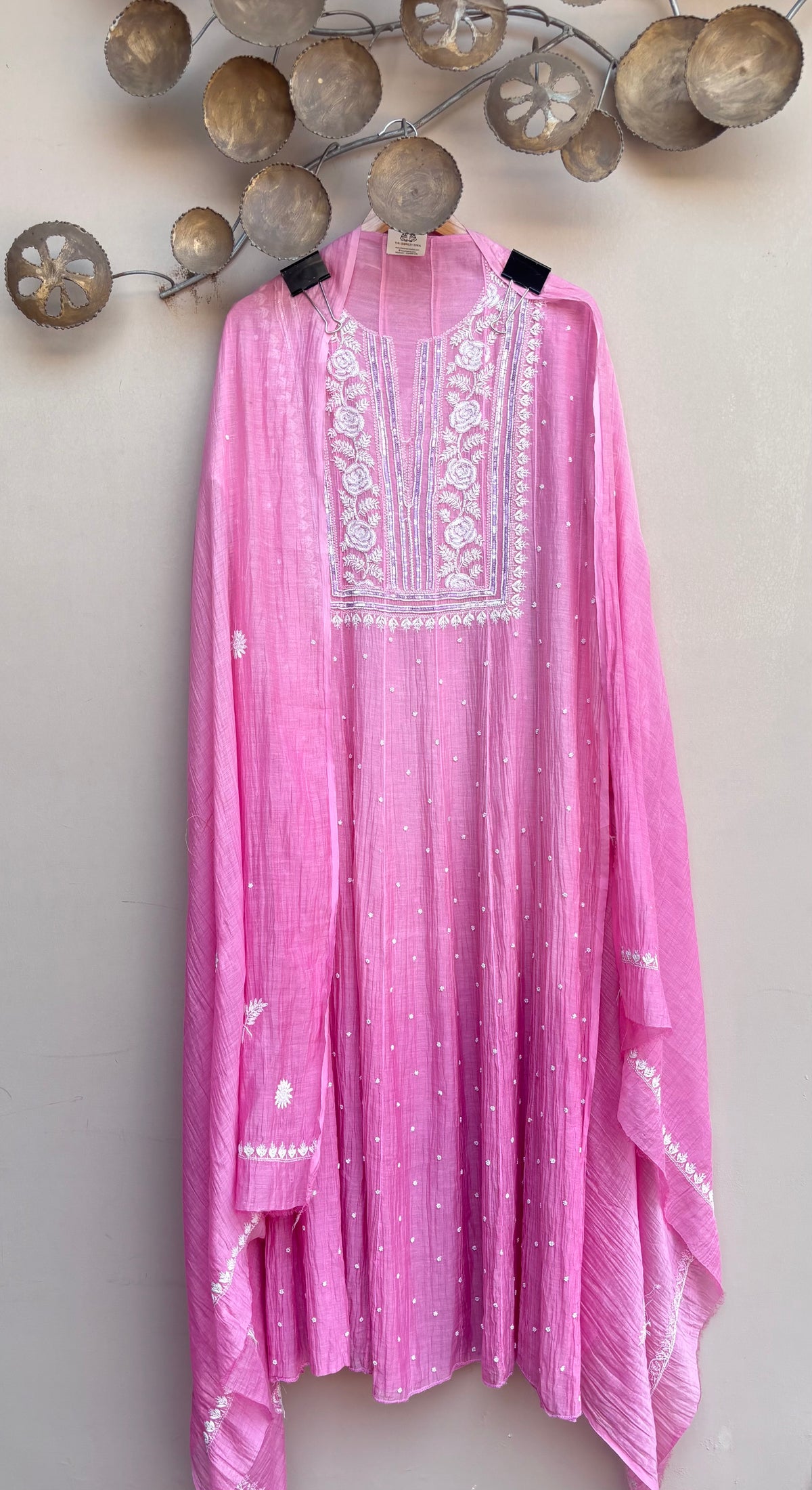 Anarkali Pure Mulmul Luckhnavi Unstitched Suit with Pearl Embroidery