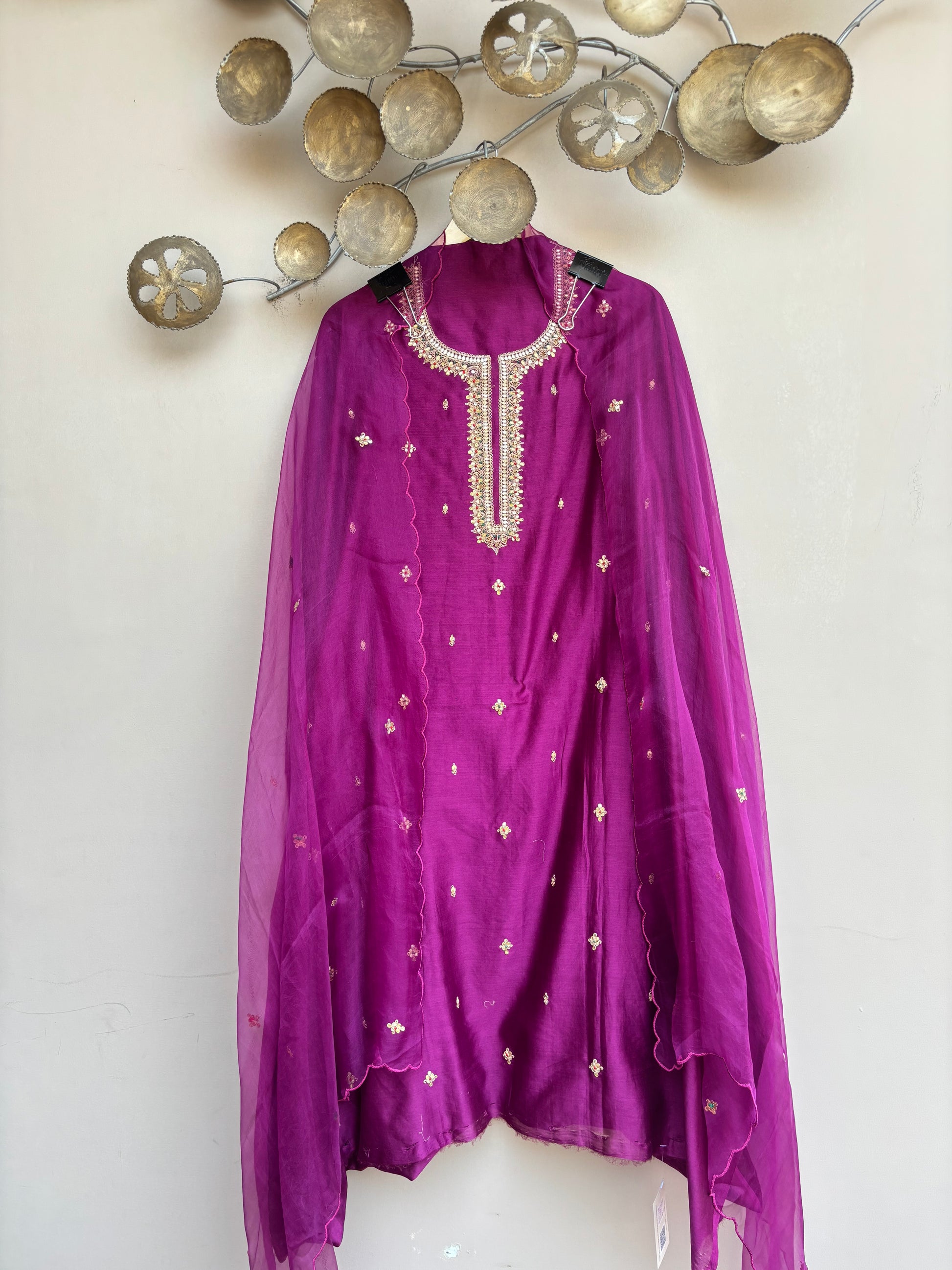 Wine Marori Unstitched Suit with Organza Dupatta