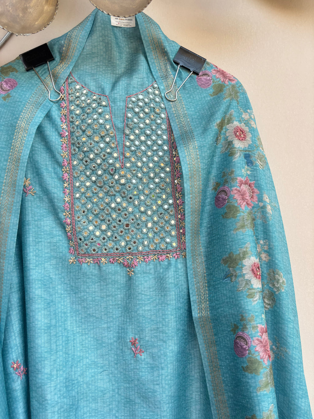 Chanderi Mirror thread Embroidery Suit