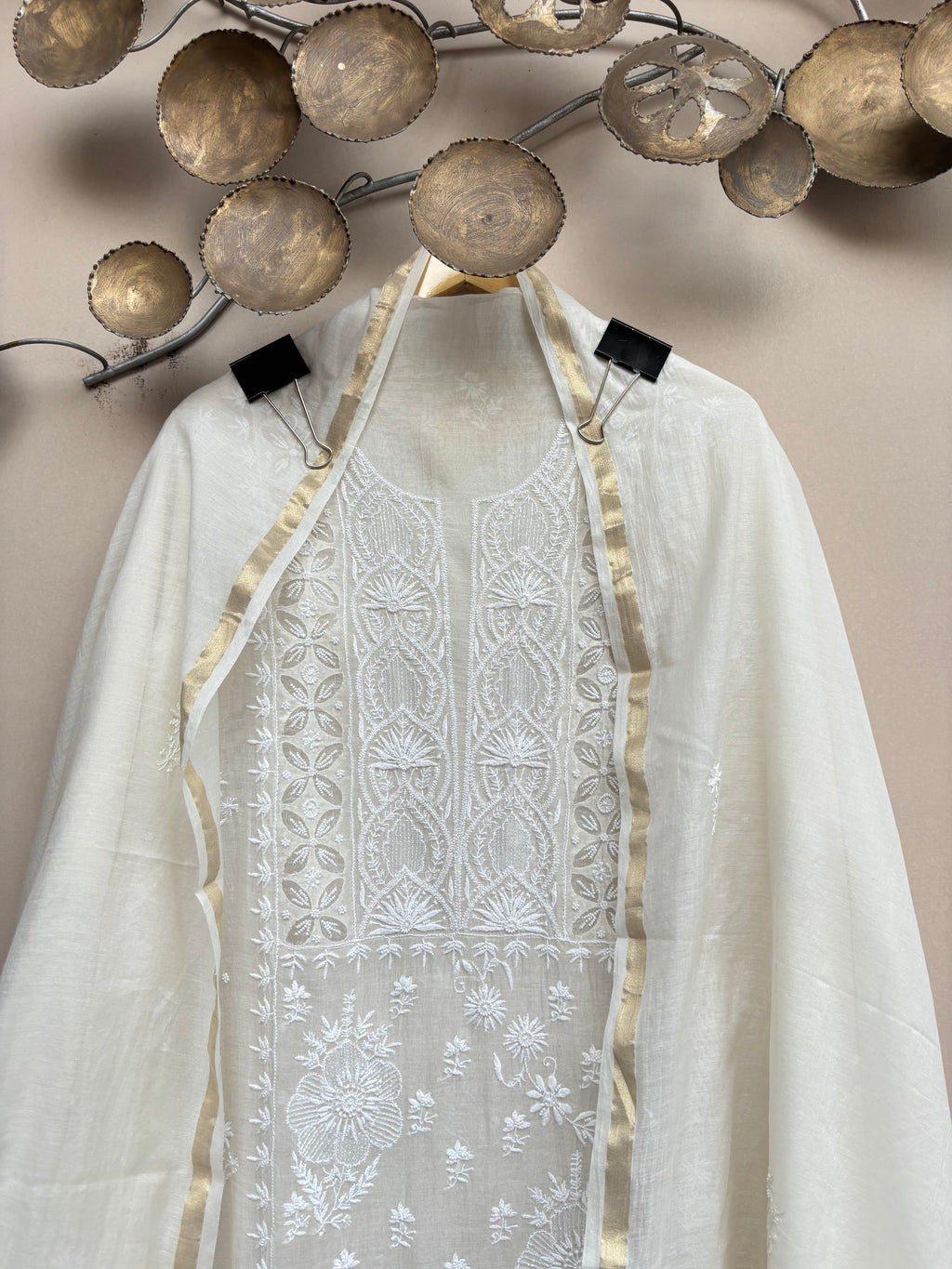 Ivory Noor Chikankari Unstitched Suit