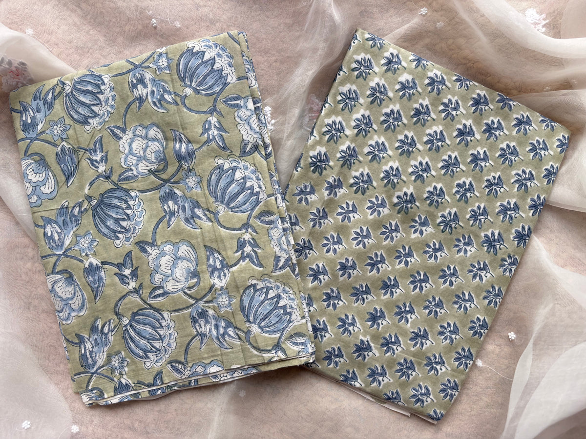 Muted Olive Green Kalamkari Mulmul Cotton 2pc Set
