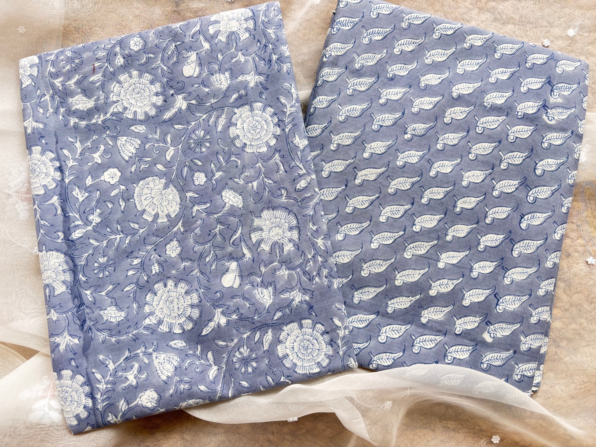 Light Blue Kalamkari Mulmul Cotton 2pc Set