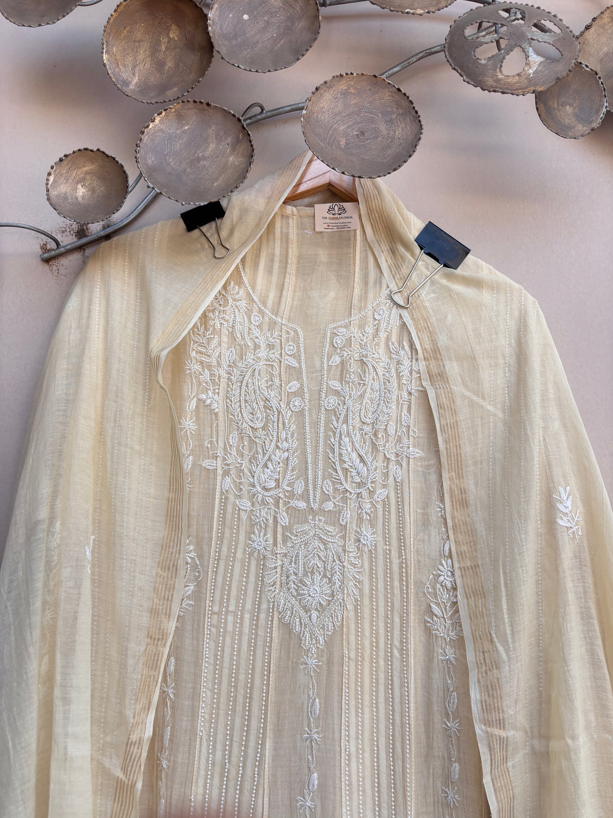 Anarkali Pure Mulmul Luckhnavi Unstitched Suit with Pearl Embroidery
