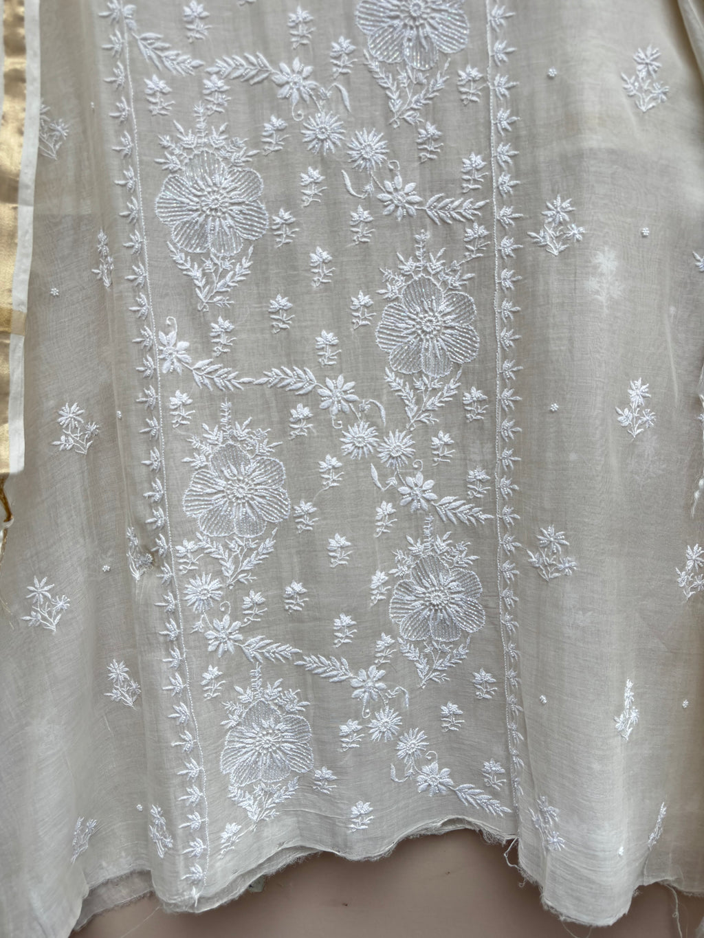 Ivory Noor Chikankari Unstitched Suit