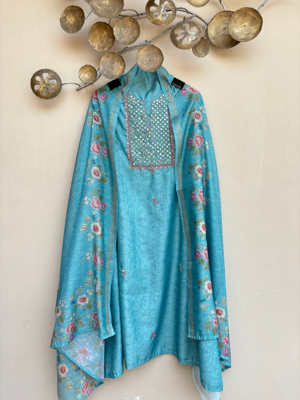 Chanderi Mirror thread Embroidery Suit