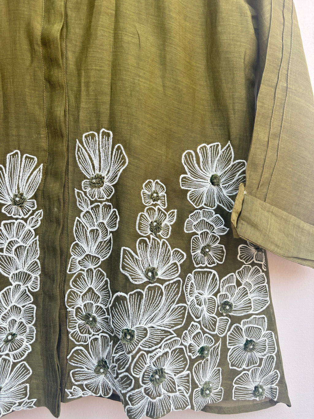 Mehandi Green Mulmul Chanderi Shirt with Pant