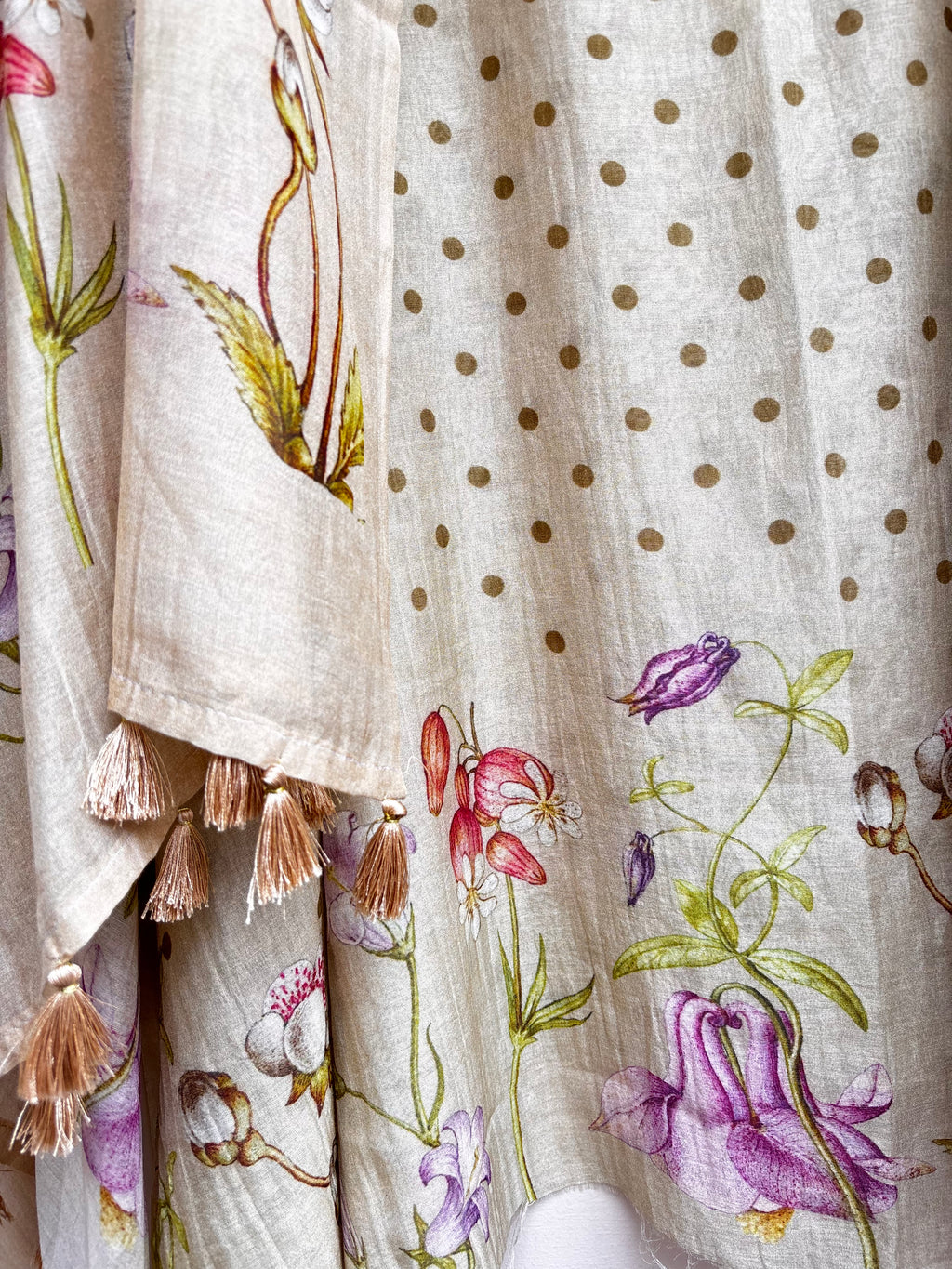 Pure Mulmul Chanderi Floral Printed Suit with Tassels