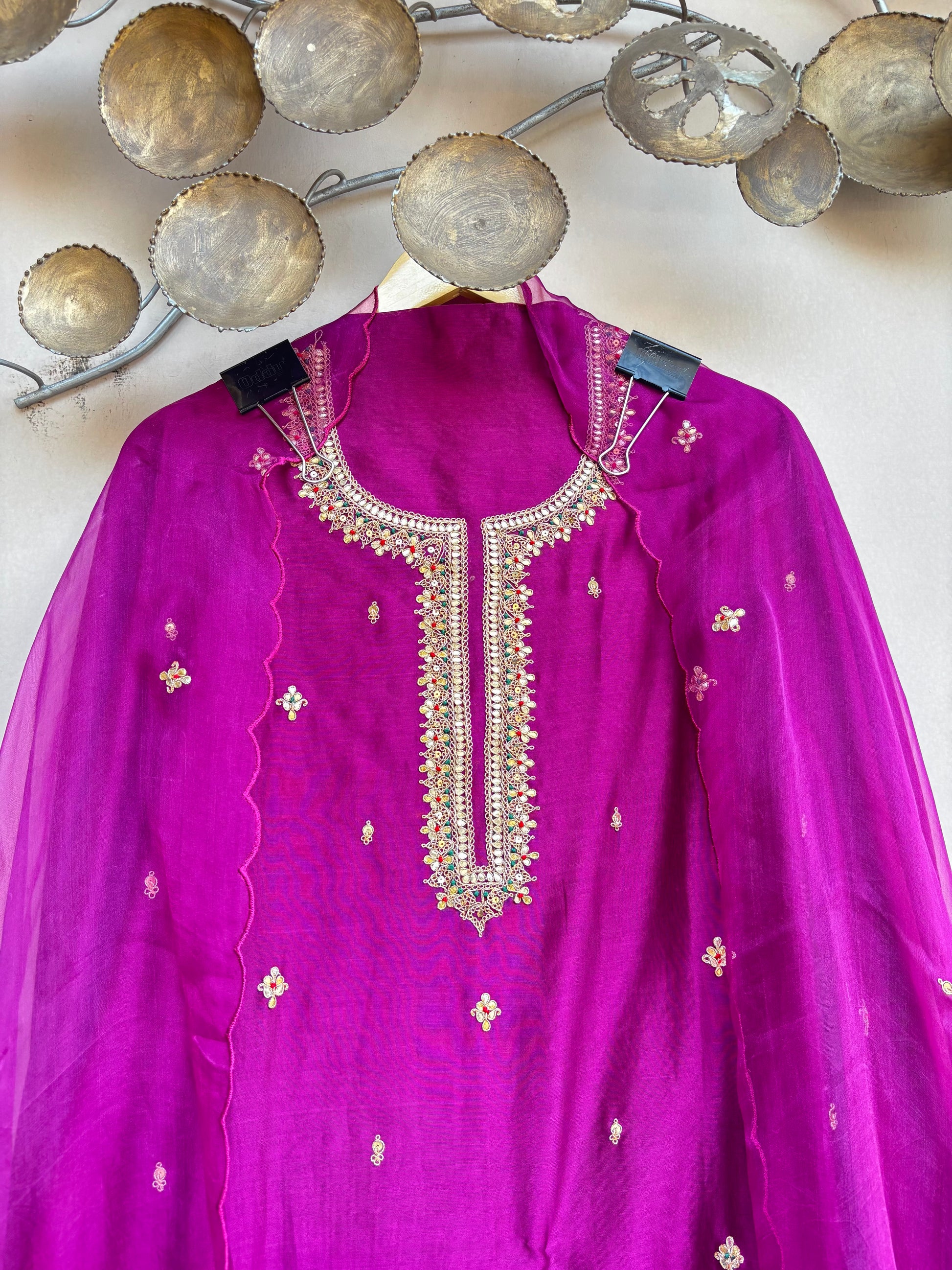 Wine Marori Unstitched Suit with Organza Dupatta