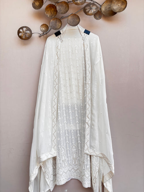 Moonlit Ivory Georgette Unstitched Suit