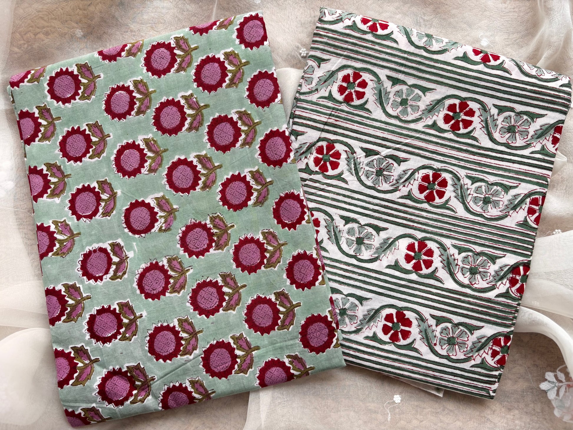 Light Green Kalamkari Mulmul Cotton 2pc Set