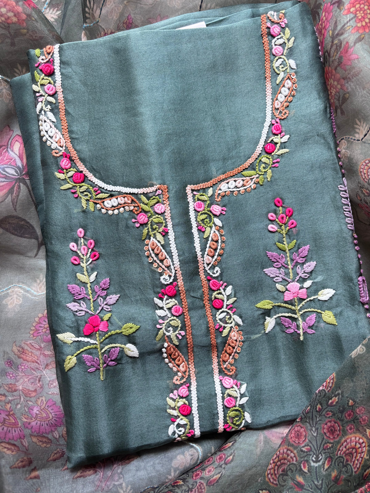Zivara Bloom Pure Organza Unstitched Suit