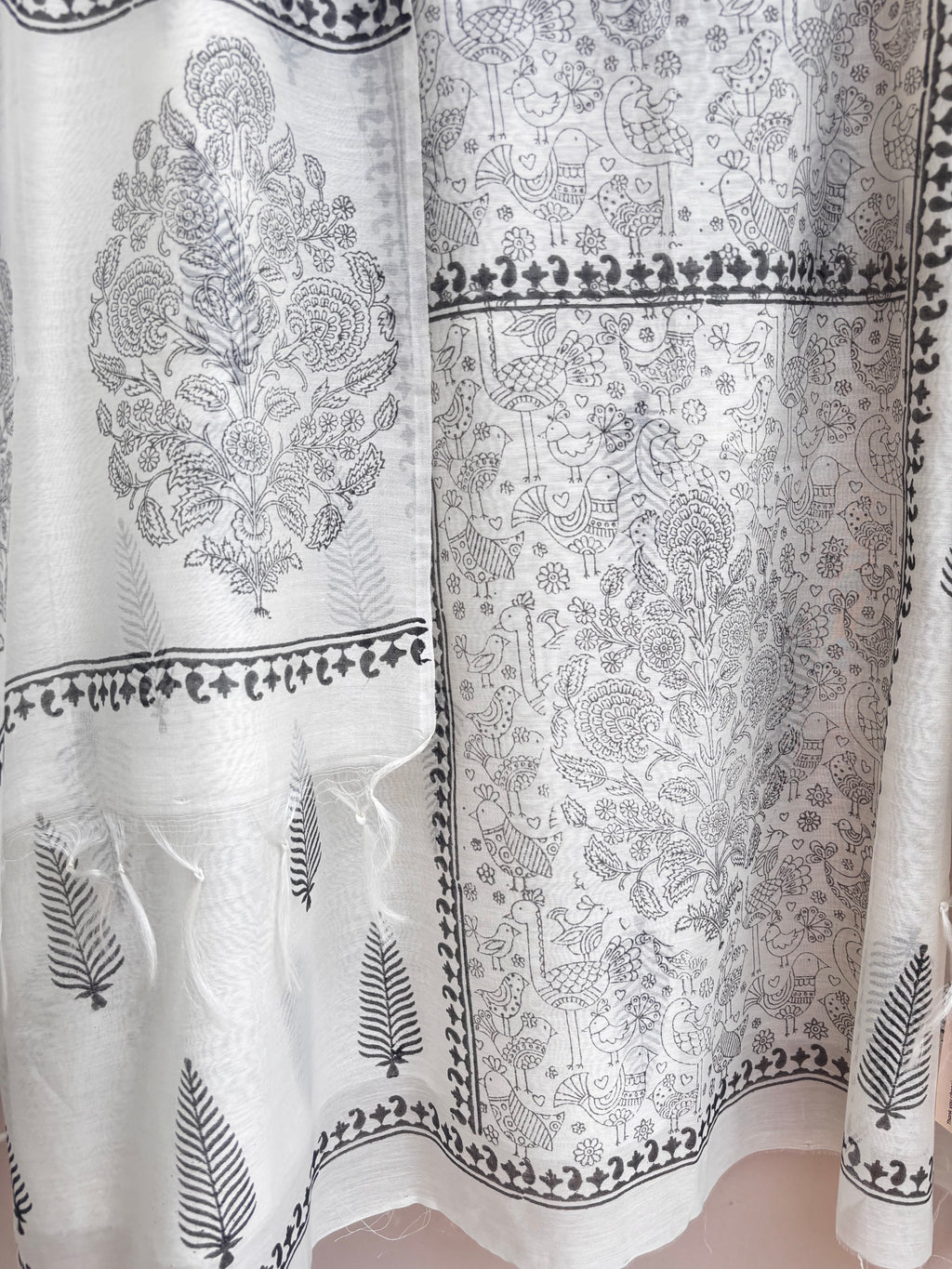 Ivory Chanderi Handblock Unstitched Suit