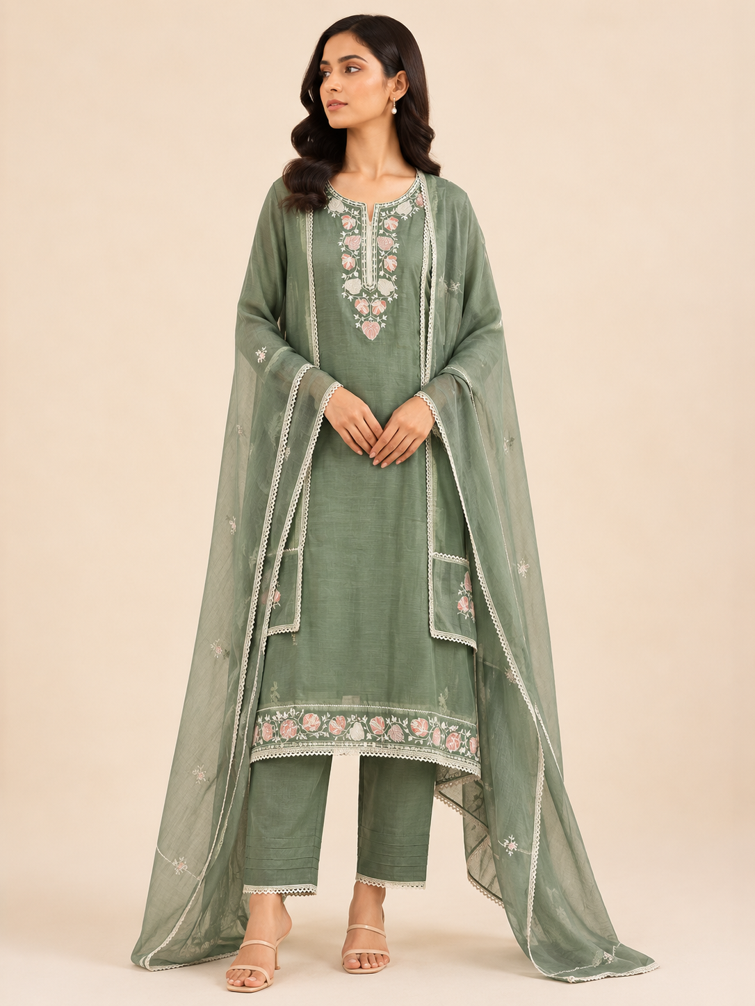 Mulmul Chanderi Suit with Kashmiri Embroidery