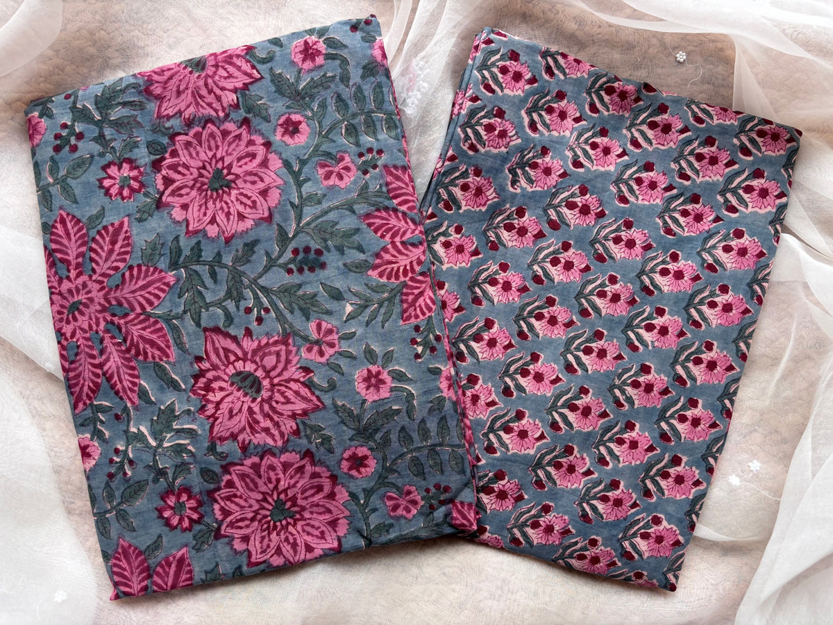 English Blue Kalamkari Mulmul Cotton 2pc Set