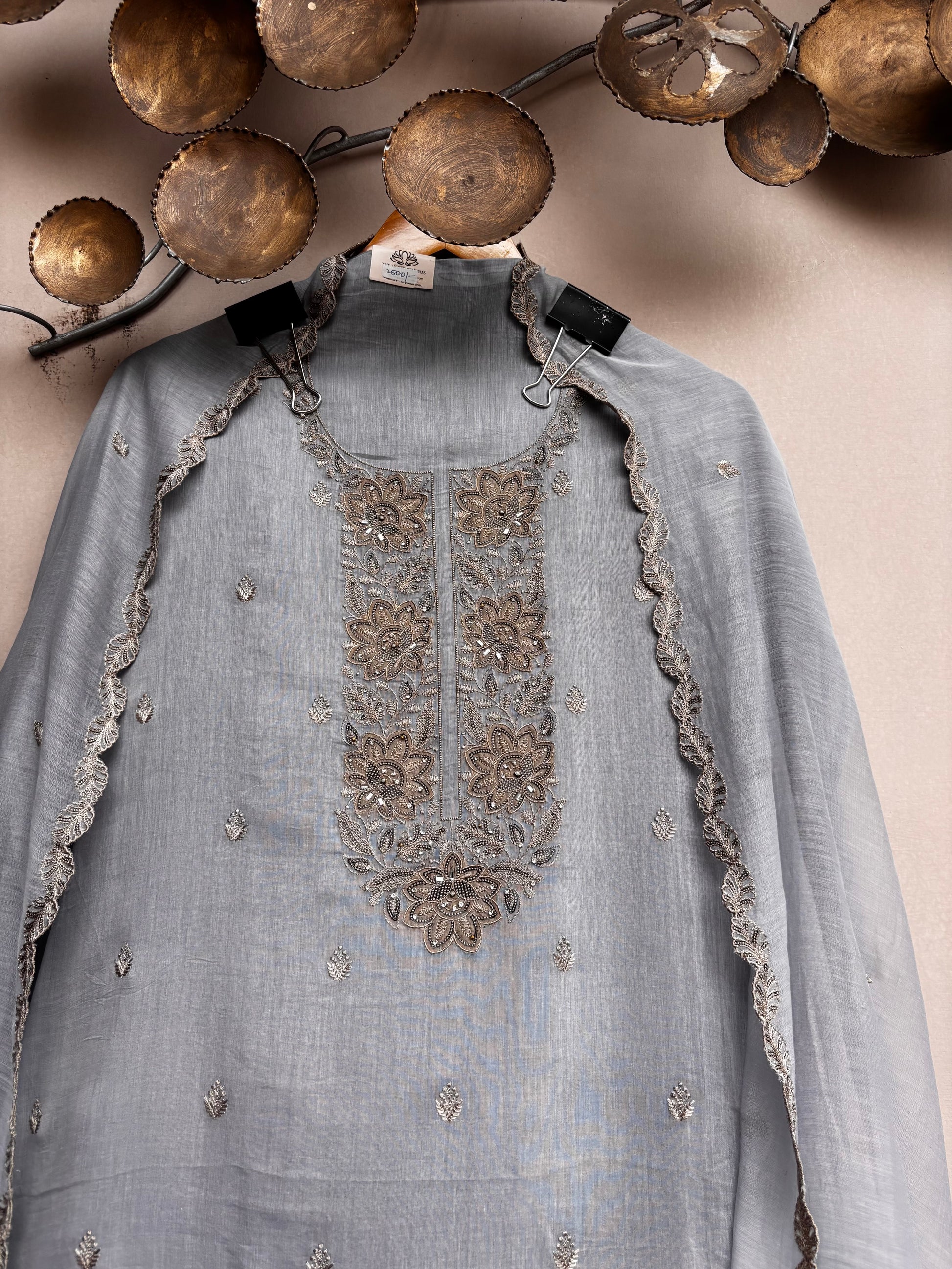 Pure Mulmul Chanderi Suit With Sequence Highlights Embroidery