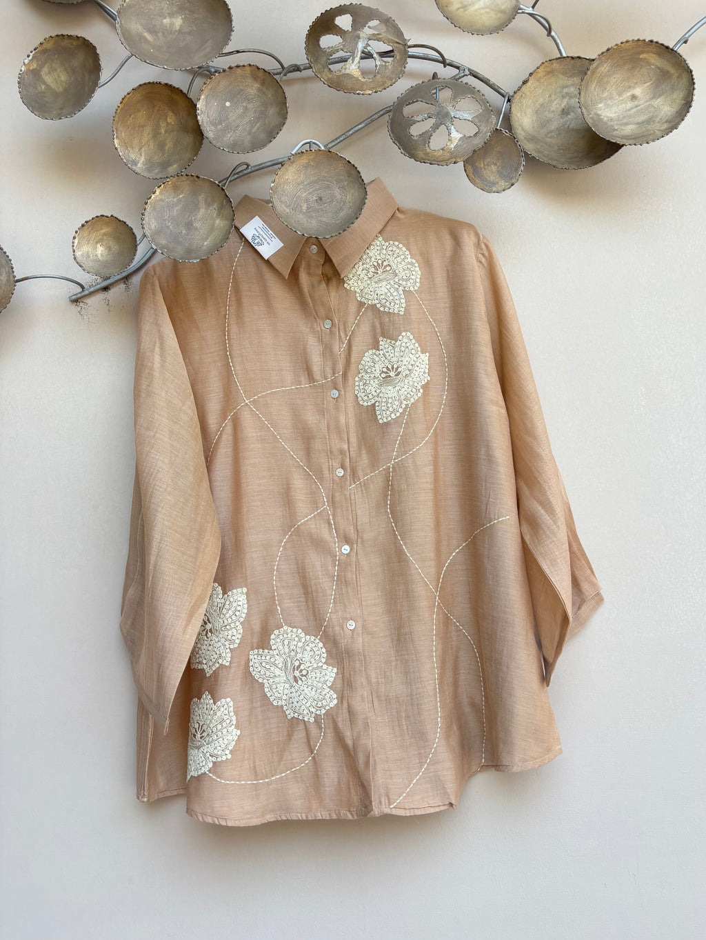 Beige Blossom Mulchanderi Shirt