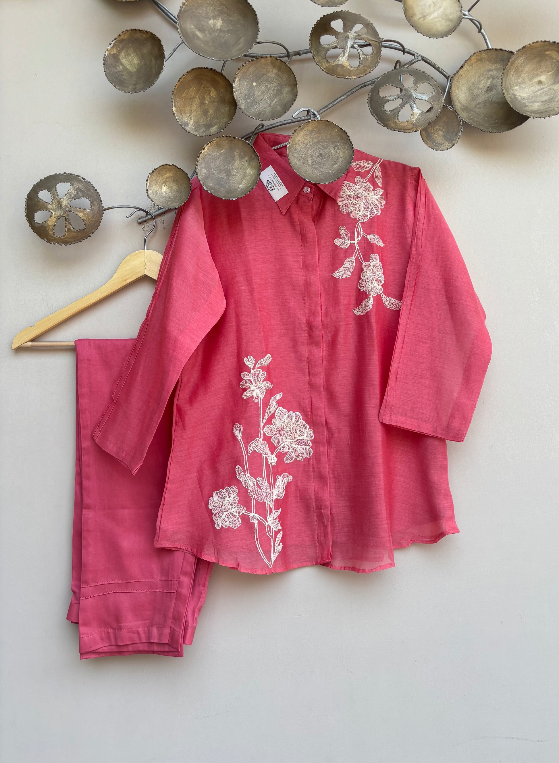 Pink Mulmul Chanderi Shirt with Pant
