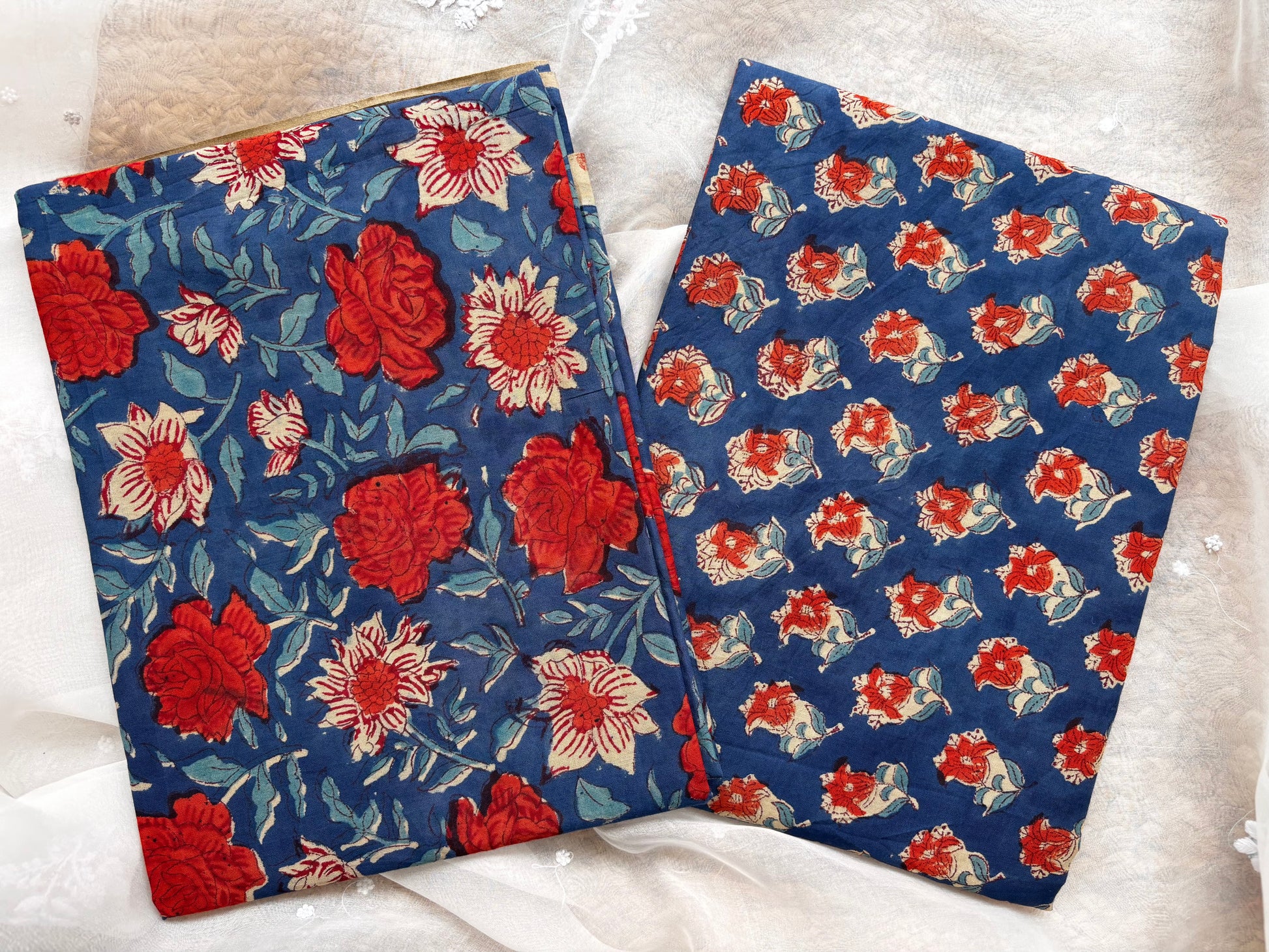 Dark Blue Kalamkari Mulmul Cotton 2pc Set