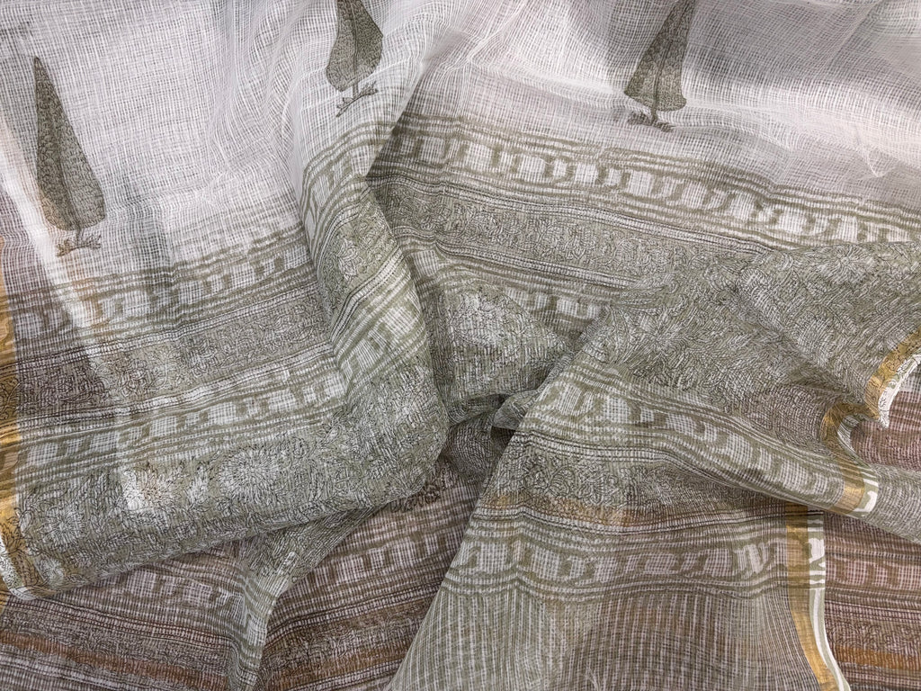 Pista Green Handblock Unstitched Suit