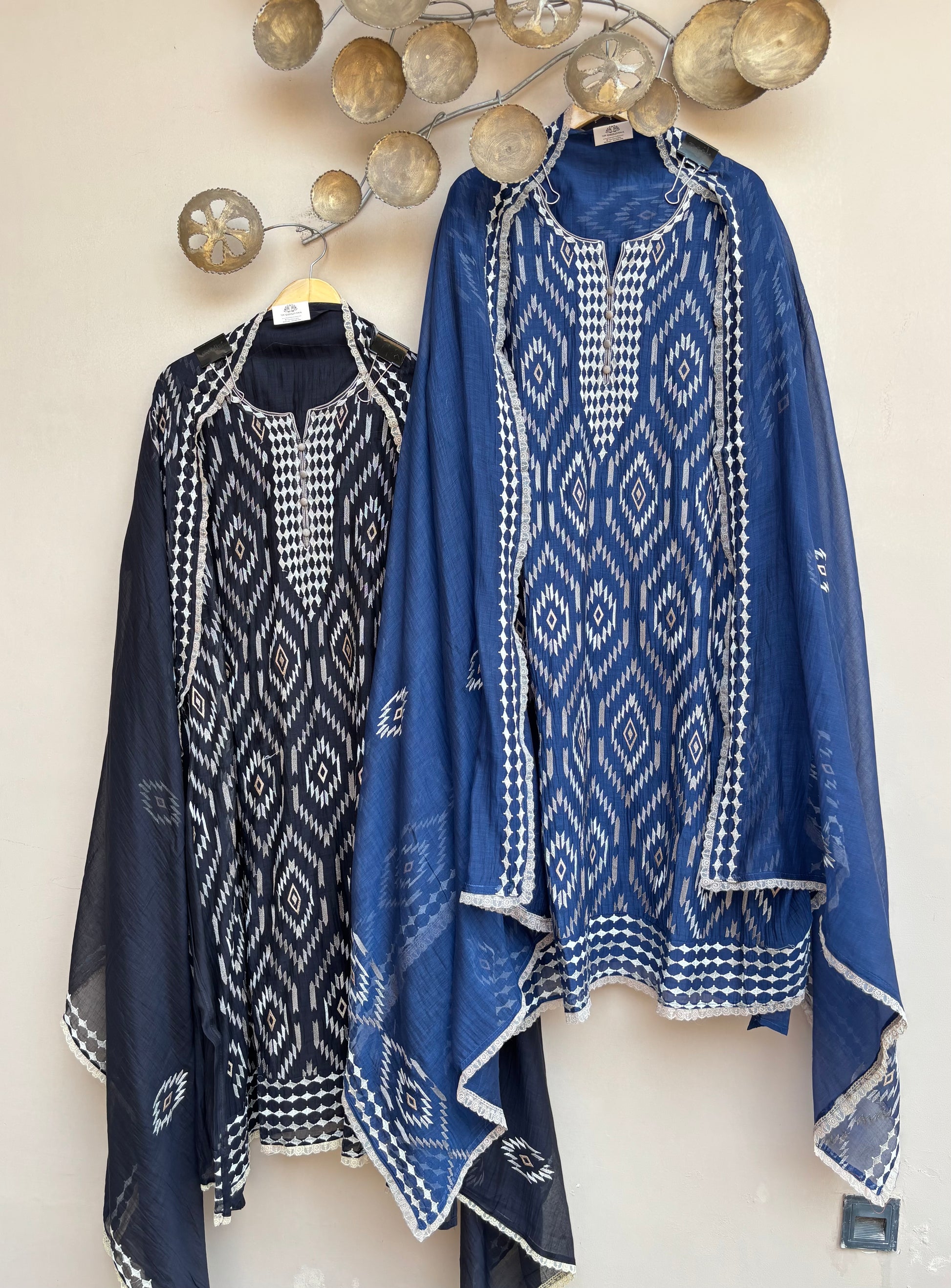 Indigo Ikkat Unstitched Suit