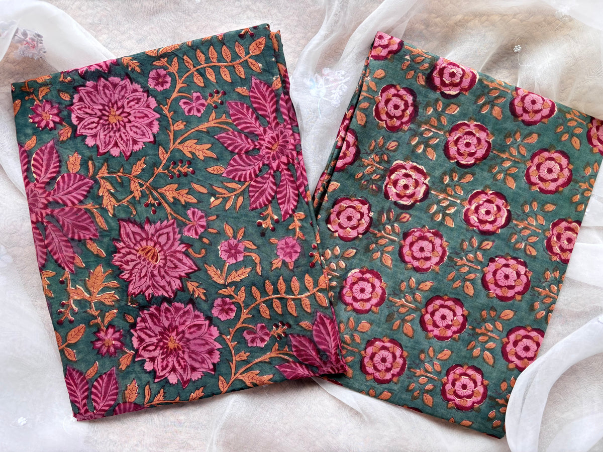 Bottle Green Kalamkari Mulmul Cotton 2pc Set