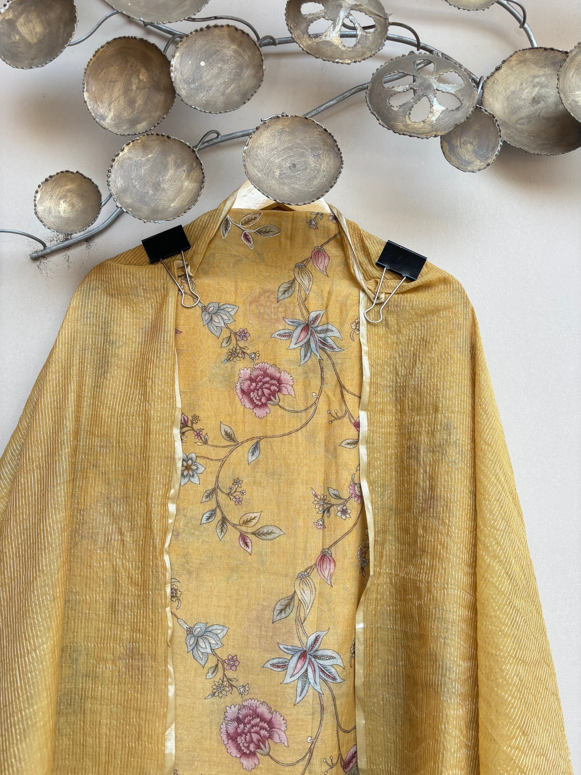 Floral Muslin stripes Unstitched suit with laces