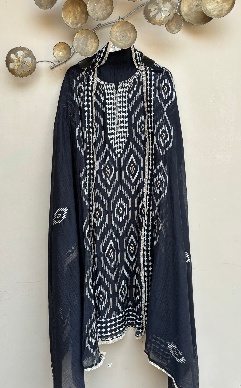 Indigo Ikkat Unstitched Suit