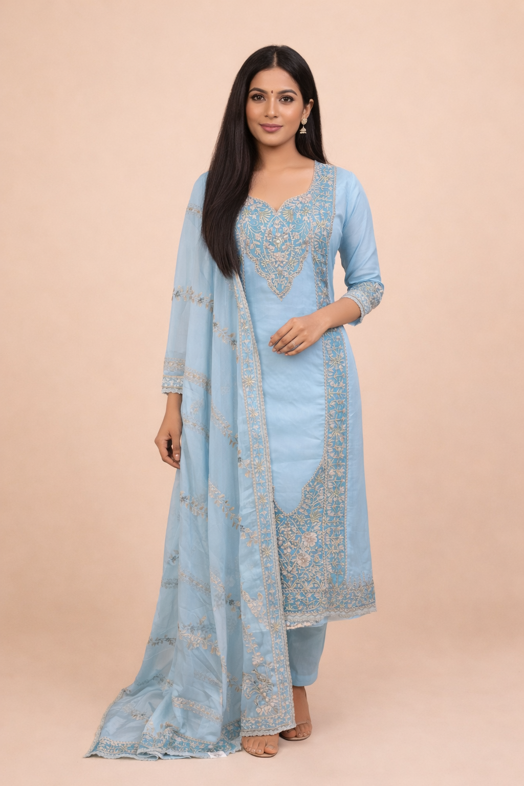 Pure Organza with Applique and Dori Embroidery Suit