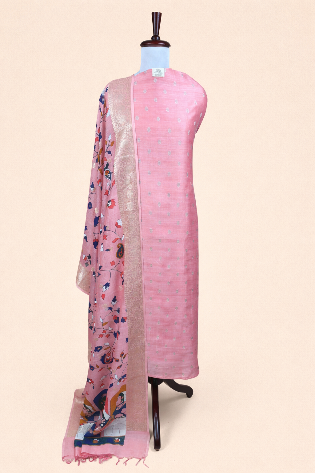 Peach Pure chanderi with Banarasi Motifs Embroidery Suit with Kalamkari Dupatta