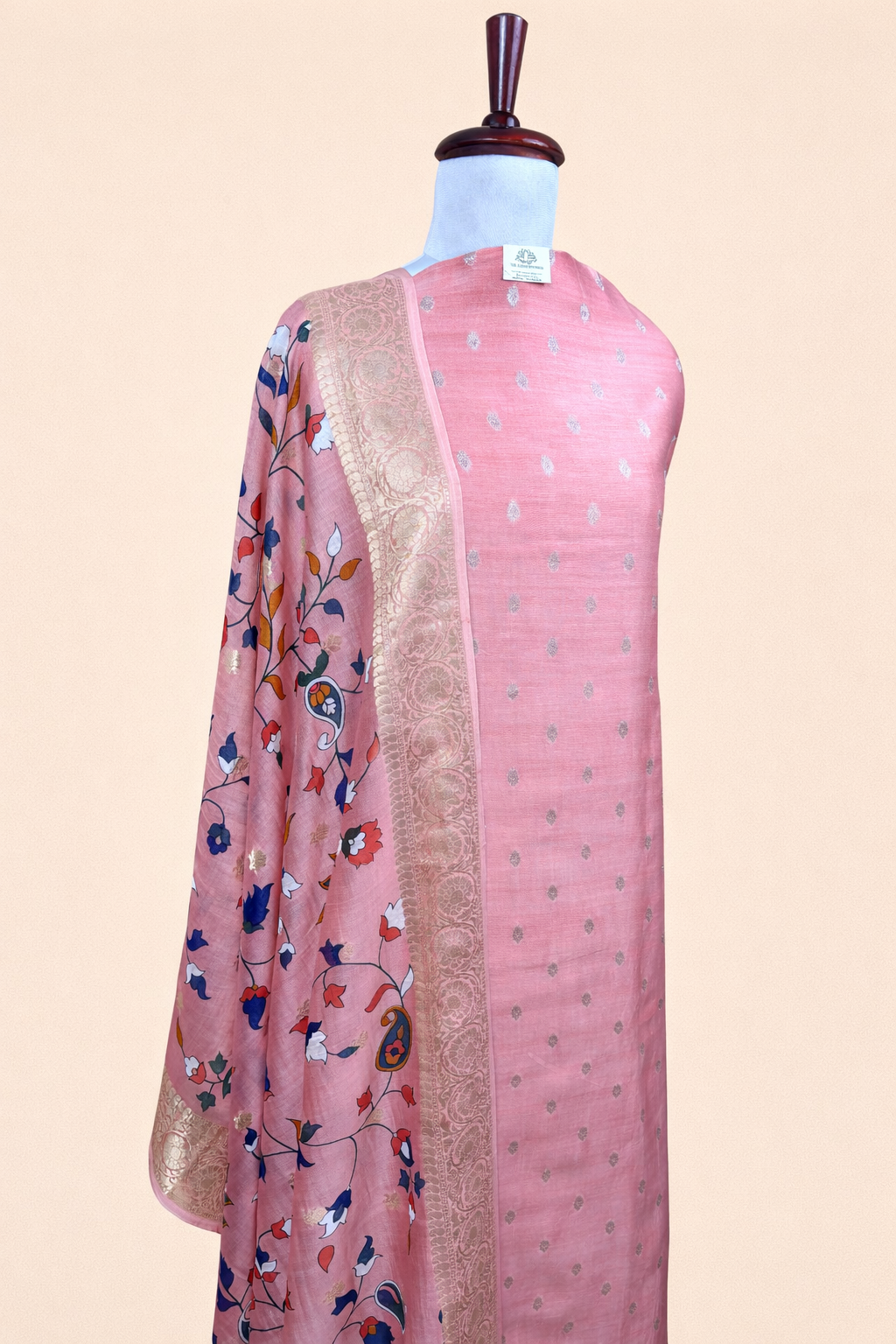 Peach Pure chanderi with Banarasi Motifs Embroidery Suit with Kalamkari Dupatta