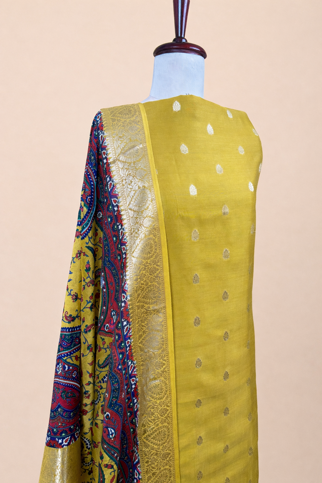 Lemon Yellow Pure Chanderi with Banarasi Motifs Embroidery Suit with Dupatta