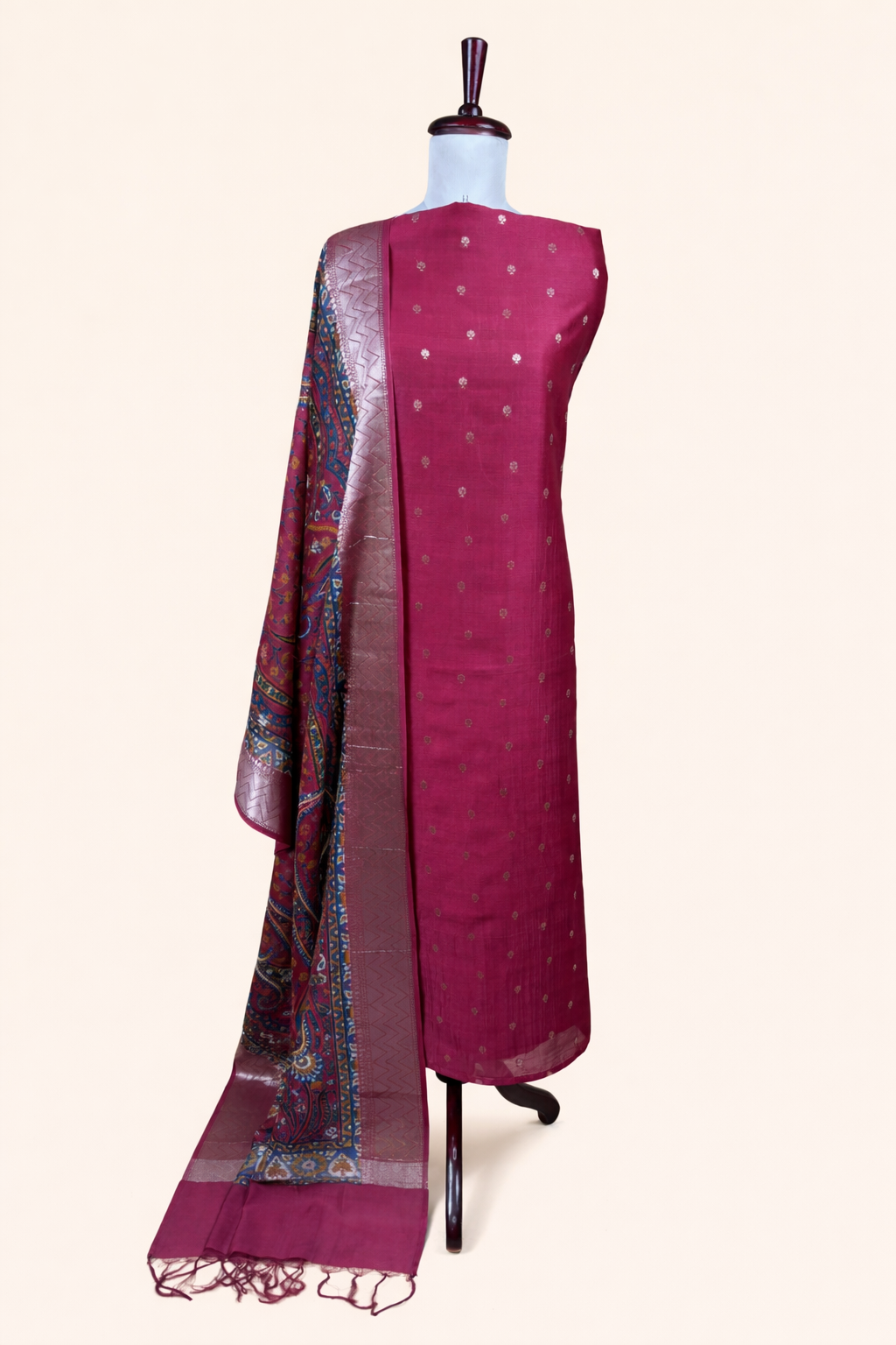 Red Pure Chanderi with Banarasi Motifs Embroidery Suit with Dupatta