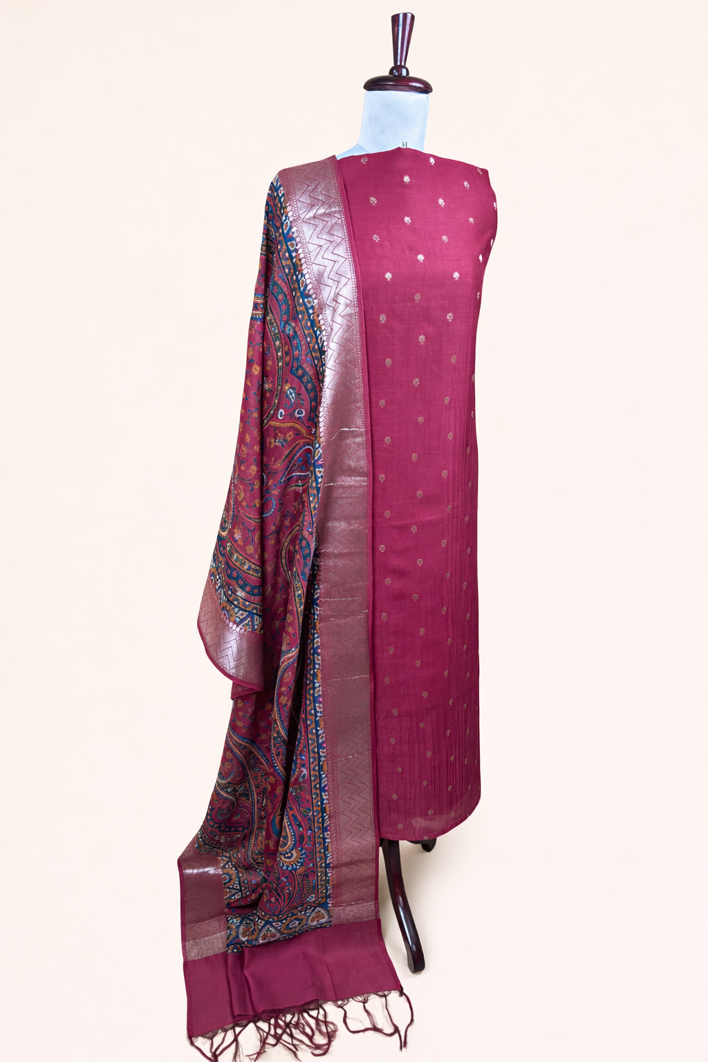 Red Pure Chanderi with Banarasi Motifs Embroidery Suit with Dupatta