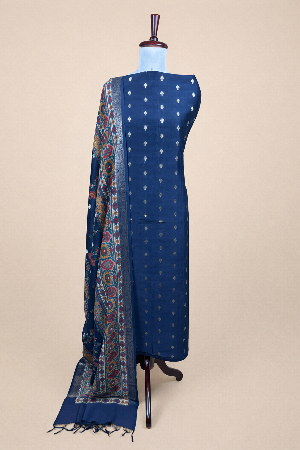 Blue Pure Chanderi with Banarasi Motifs Embroidery Suit with Dupatta