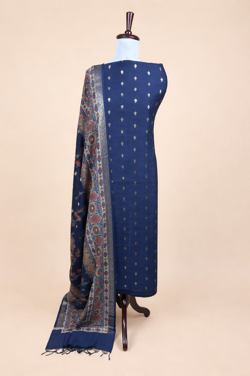 Blue Pure Chanderi with Banarasi Motifs Embroidery Suit with Dupatta