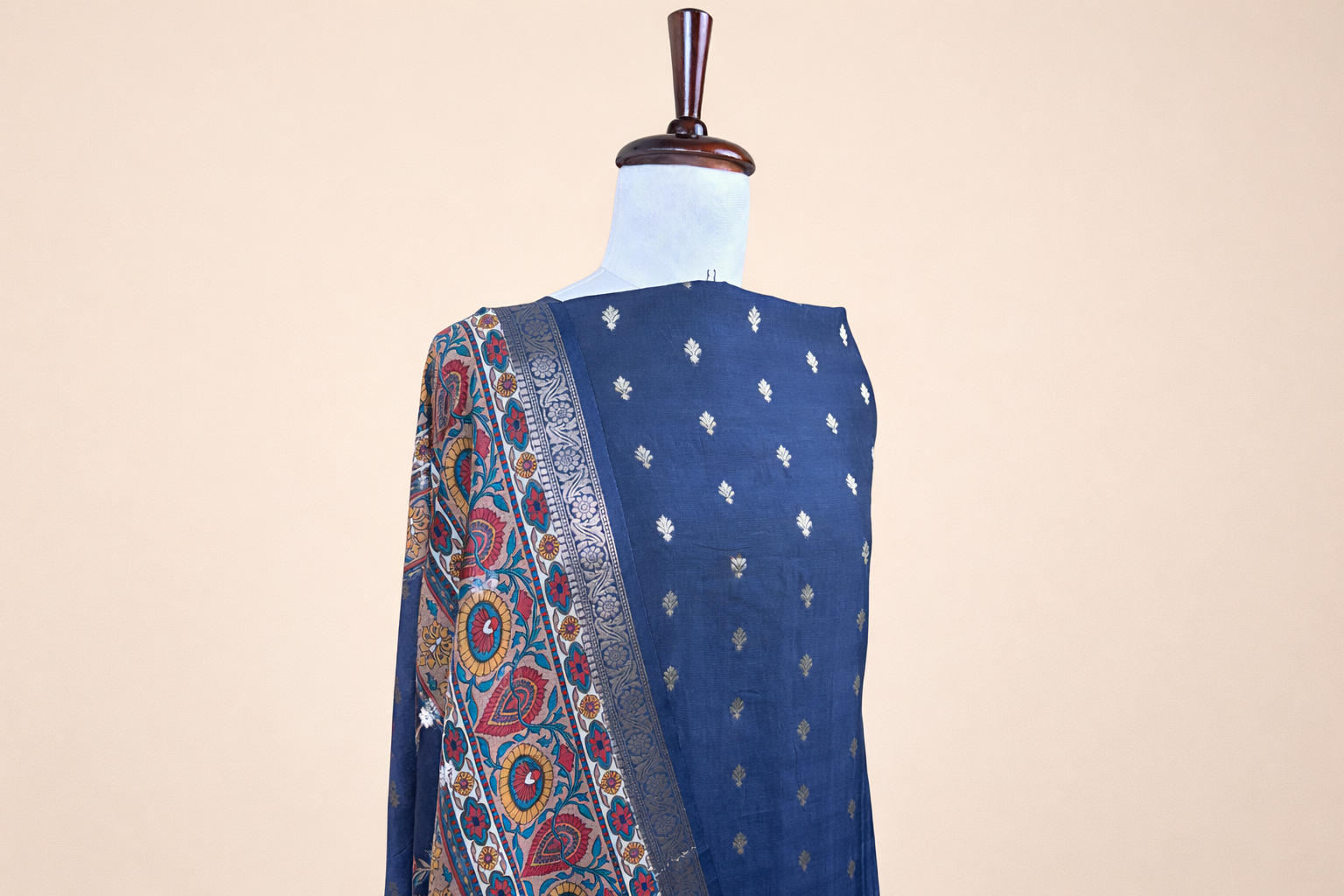 Blue Pure Chanderi with Banarasi Motifs Embroidery Suit with Dupatta