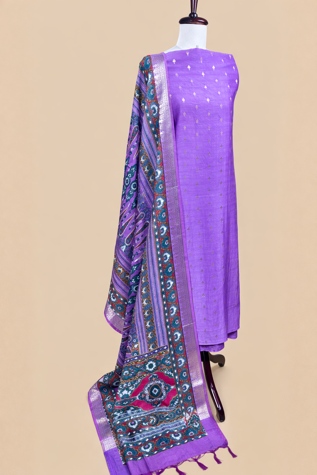 Purple Pure chanderi with Banarasi Motifs Embroidery Suit with Printed Dupatta